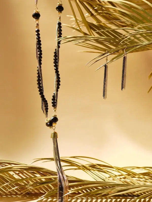 Набор 2 предмета: серьги, бусы &laquo;Унисон&raquo;, накрученность, цвет золото в чёрном, 60 см