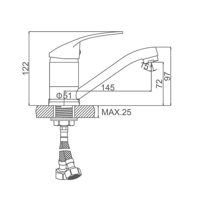 Смеситель для кухни Accoona A4225, однорычажный, длина излива 145 мм, хром Смеситель для кухни Accoona A4225, однорычажный, длина излива 145 мм, хром