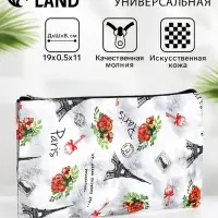 Косметичка-пенал на молнии, плоская, с рисунком «Французские розы», серая Косметичка-пенал на молнии, плоская, с рисунком «Французские розы», серая