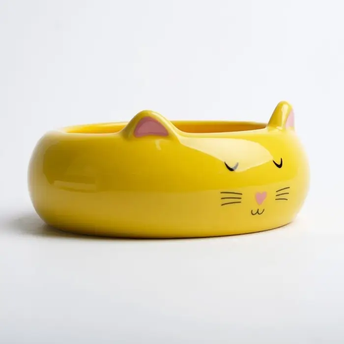 Миска &laquo;Кошка-лепёшка&raquo;, 200 мл, 13&times;13&times;5.5 см, керамика, жёлтая
