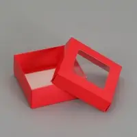 Коробка складная, крышка-дно,с окном, красная, 12 х 12 х 5 см
