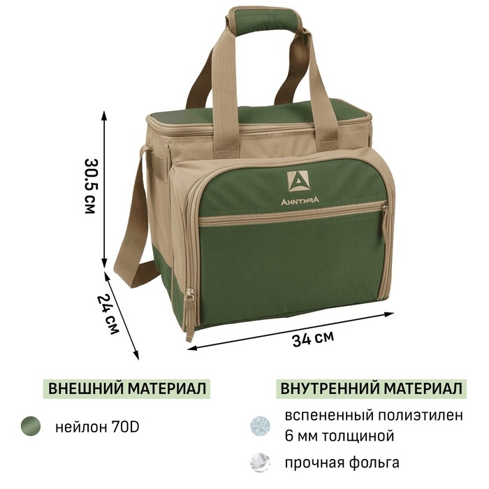 Термосумка  Термосумка "Арктика", с набором посуды для пикника на 3 человека, 13.5 л, 34 х 24 х 30.5 см