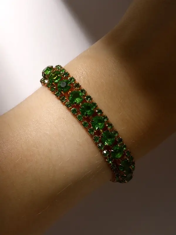 Браслет со стразами &laquo;Северное сияние. Змейка&raquo;, L=18 см, зелёный в золоте