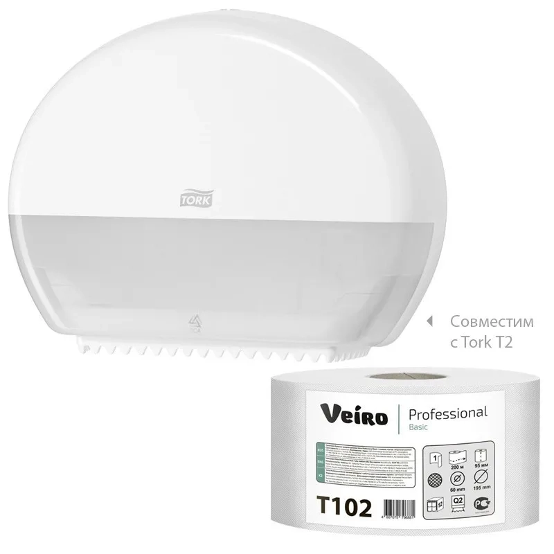 Бумага туалетная д/дисп Veiro Q2 Basic 1сл серая вторич 200м 12рул/уп_T102