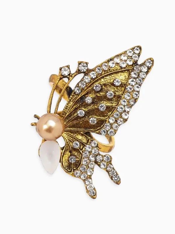 Кольцо для платка Кольцо для платка "Бабочка профиль", цвет белый в чернёном золоте