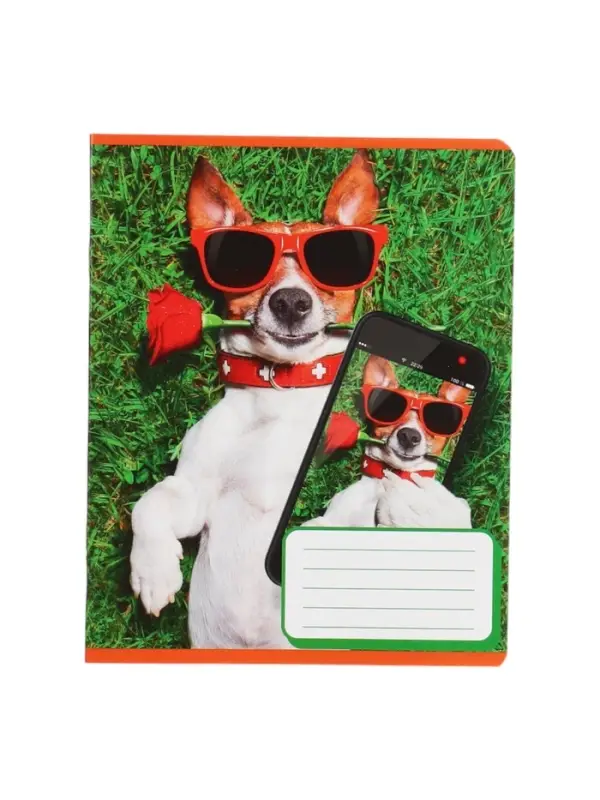 Комплект тетрадей из 10 штук, 12 листов в косую линию Calligrata "СелфиDOG", обложка мелованная бумага, ВД-лак, блок №2, белизна 75% (серые листы), 5 видов по 2 штуки