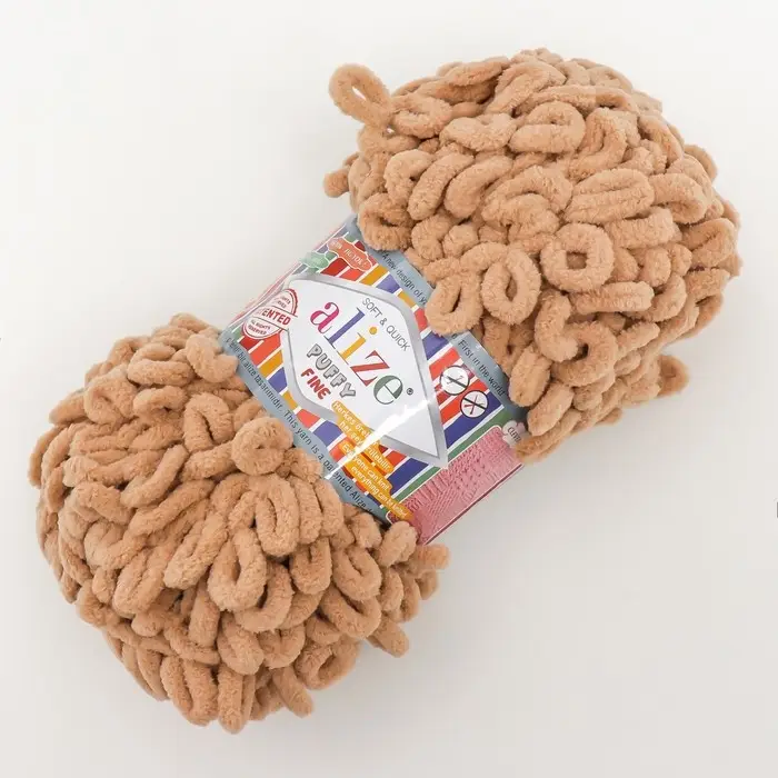 Плюшевая пряжа для вязания руками ALIZE, Puffy fine, 100% микрополиэстер, 14.5 м/100 г, (415 песочный)