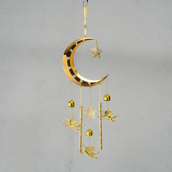 Музыка ветра металл Музыка ветра металл "Полумесяц и ангелочки" 3 колокольчика 2,5х20х67 см