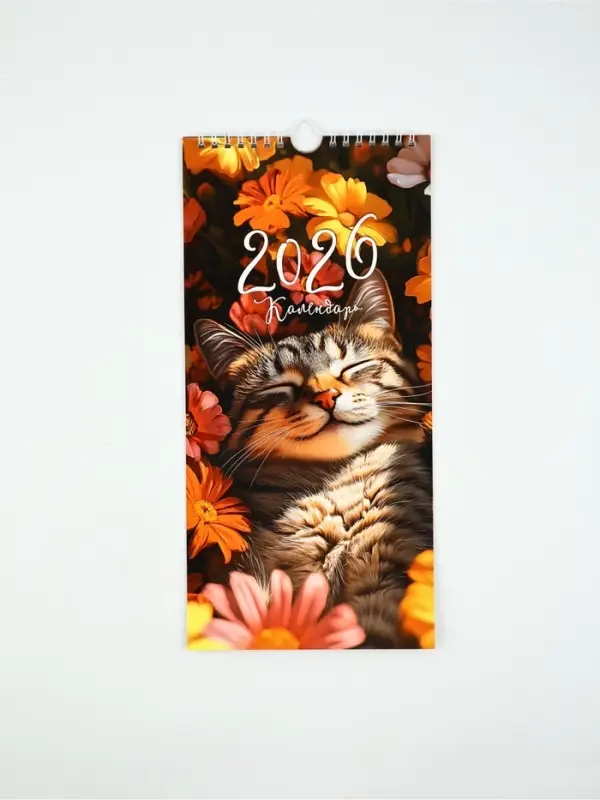 Календарь 2026 на ригеле «Кот в цветах» 16.5×34 см Календарь 2026 на ригеле «Кот в цветах» 16.5×34 см