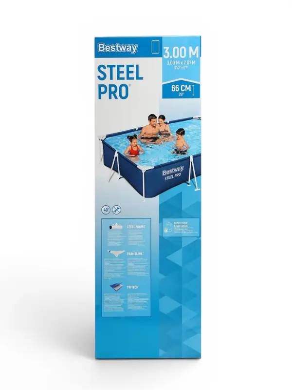 Бассейн каркасный Steel Pro, 300&times;201&times;66 см, фильтр-насос, прямоугольный, 56411 Bestway