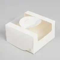 Коробка под бенто - торт с окном, белая, 14&times;14&times;8 см