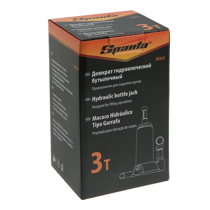 Домкрат гидравлический Sparta, 3 т, бутылочный, подъем на 180-340 мм Домкрат гидравлический Sparta, 3 т, бутылочный, подъем на 180-340 мм