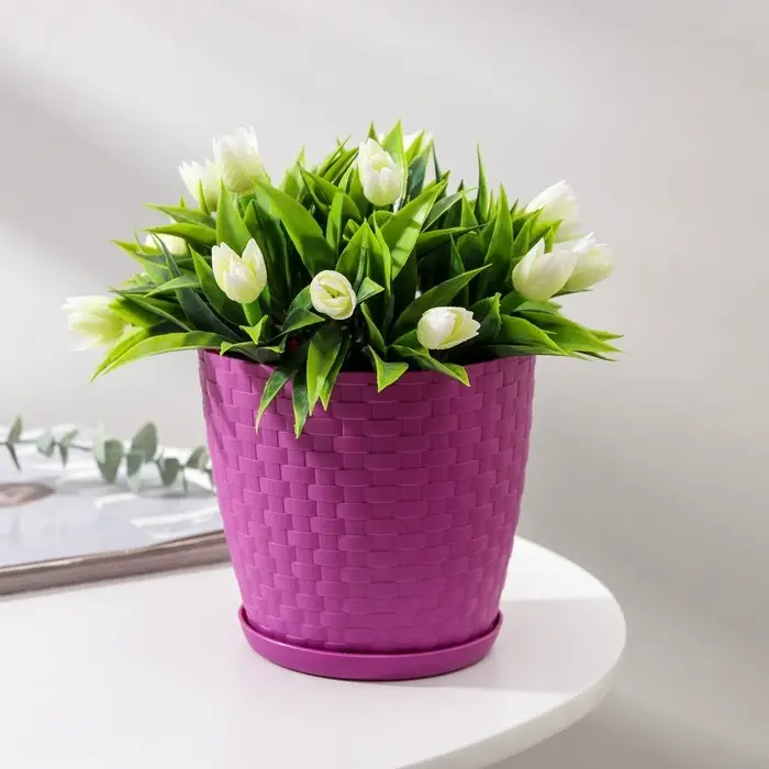 Горшок для цветов с поддоном &laquo;Ротанг&raquo;, 1.2 л, d=13 см, h=12 см, пластиковый, сиреневый