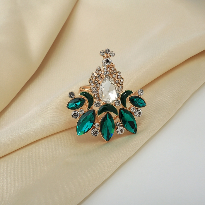 Кольцо для платка «Павлин», цвет бело-зелёный в золоте Кольцо для платка «Павлин», цвет бело-зелёный в золоте