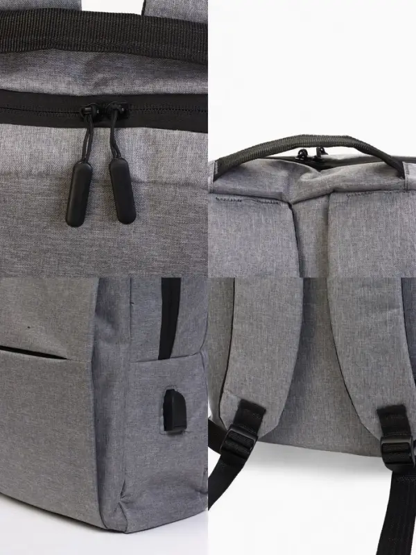 Рюкзак городской на молнии, с USB, 4 кармана, размер 30&times;12&times;43 см, серый