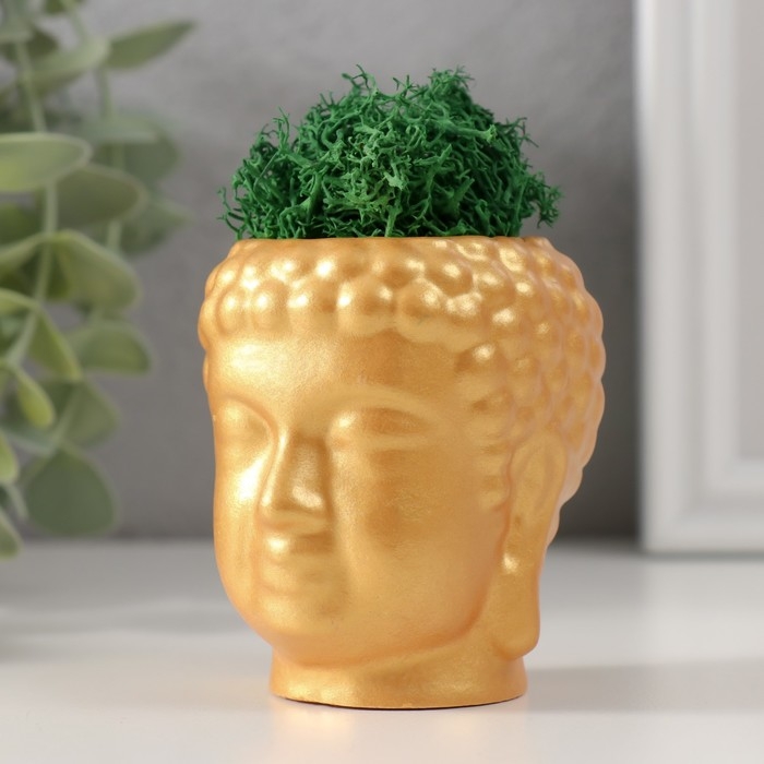Кашпо бетонное  Кашпо бетонное "Будда" со мхом 7*6см золото (мох зеленый стабилизированный)