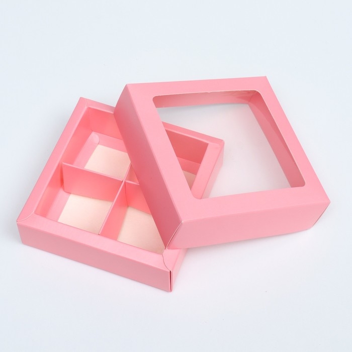 Коробка для конфет 4 шт, с коном, розовая, 12,5 х 12,5 х 3,5 см Коробка для конфет 4 шт, с коном, розовая, 12,5 х 12,5 х 3,5 см