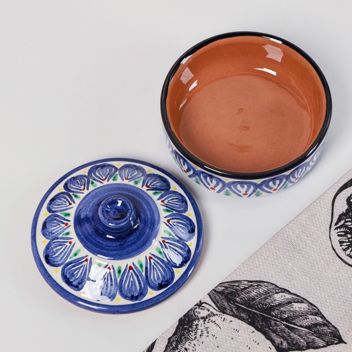 Сахарница Риштанская Керамика  Сахарница Риштанская Керамика "Цветы", 250 мл, синяя