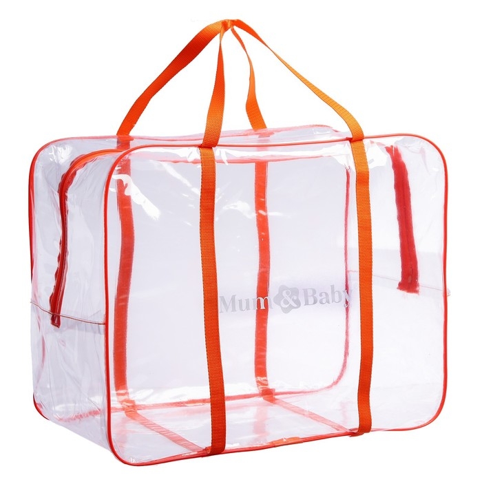 Сумка в роддом, размер 40х50х25 см, карман сбоку, цвет прозрачный/оранжевый, Mum&Baby Сумка в роддом, размер 40х50х25 см, карман сбоку, цвет прозрачный/оранжевый, Mum&Baby