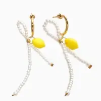 Серьги "Лимоны с бантиком", цвет жёлто-белый  в золоте №2