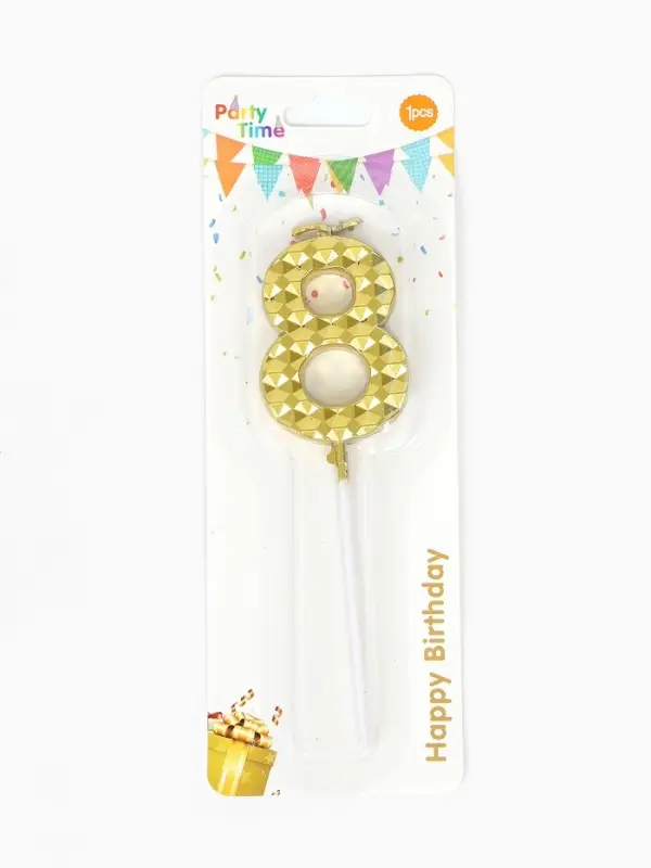 Свеча для торта &laquo;Элемент&raquo;, цифра "8" золотая