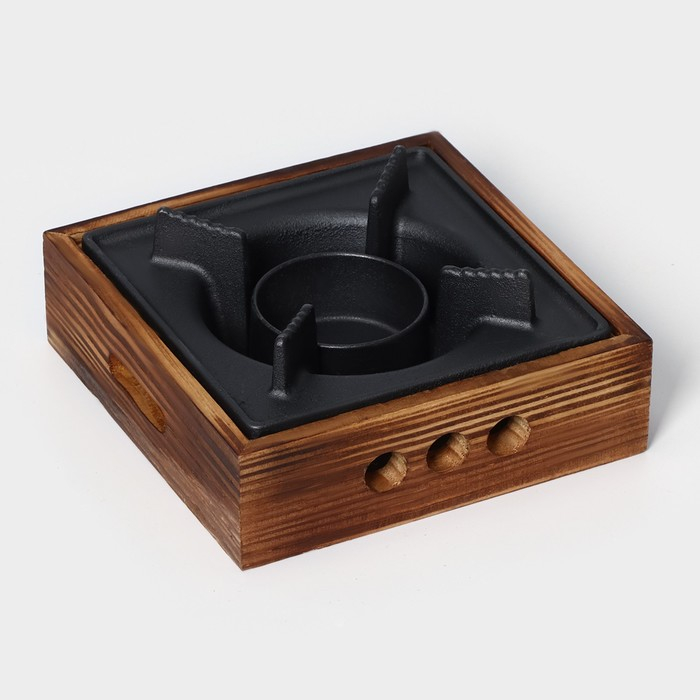 Подставка для подогрева блюд, 20×20×8 см, с деревянной подставкой Подставка для подогрева блюд, 20×20×8 см, с деревянной подставкой