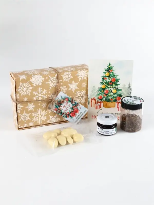 Набор новогодний Набор новогодний "Счастья и радости": джем, чай, орехи