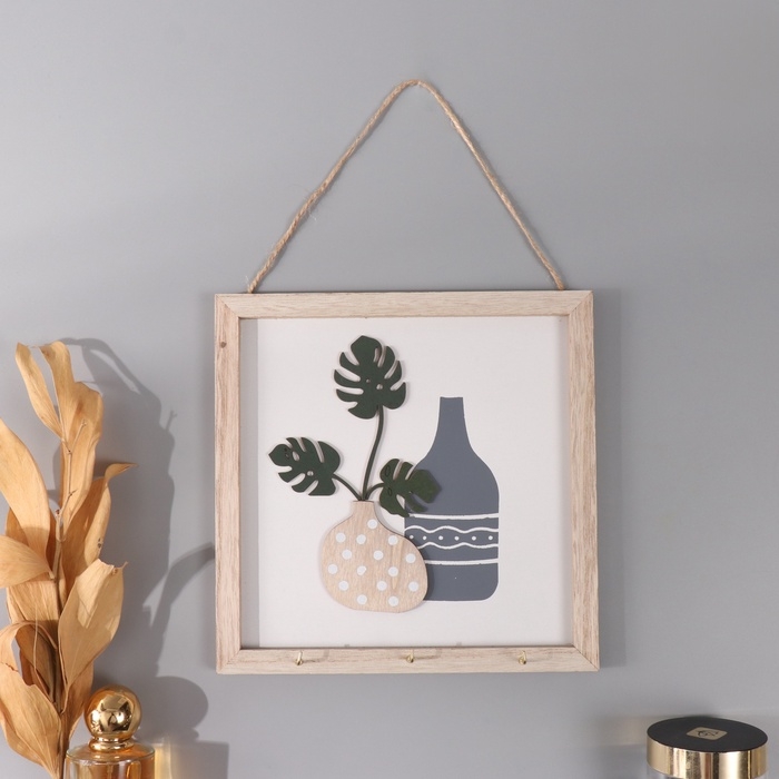 Крючки декоративные дерево Крючки декоративные дерево "Ветки монстеры и две вазы" 2,5х20х20 см