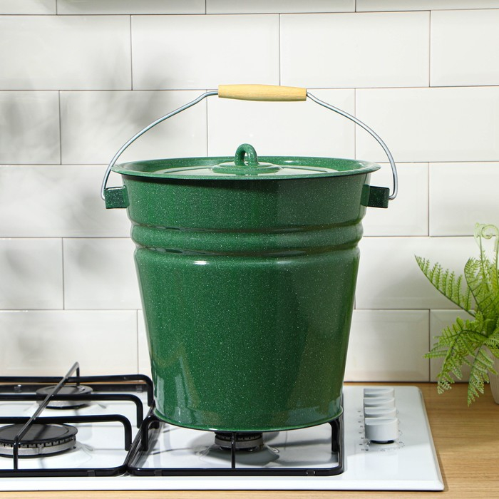 Ведро эмалированное, 12 л, с крышкой, цвет зелёный Ведро эмалированное, 12 л, с крышкой, цвет зелёный