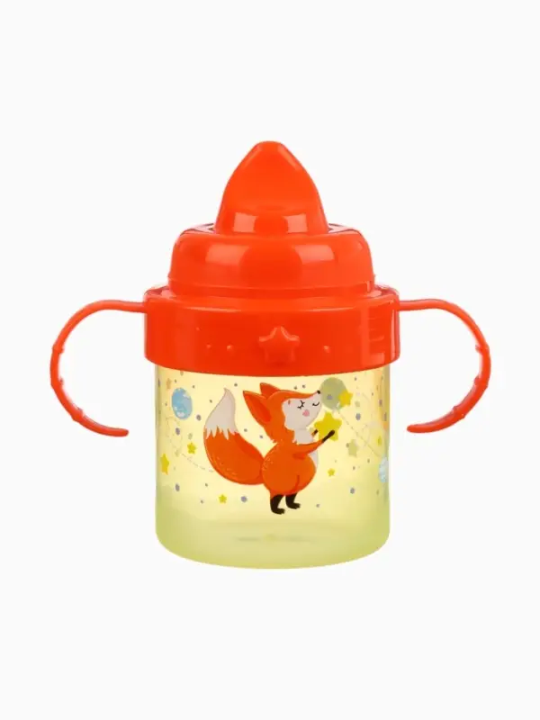 Поильник детский M&B &laquo;Лисята. Мамы и малыши&raquo; с твёрдым носиком, от 9 мес., 140 мл., с ручками, оранжевый