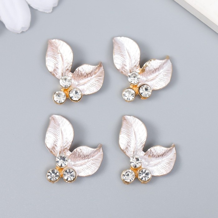 Декор для творчества металл Декор для творчества металл "Два листика" стразы, золото набор 4 шт 2,1х2,1 см