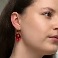 Серьги конго &laquo;Клубника в крапинку&raquo;, красные в золоте