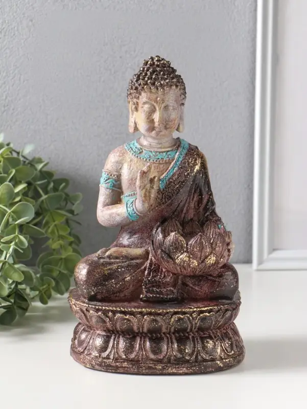 Сувенир полистоун подсвечник "Будда с лотосом" с золотой патиной 10х14,5х25 см