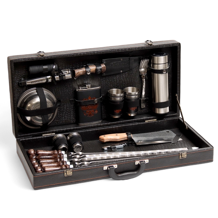 Набор с шампурами подарочный  Набор с шампурами подарочный "Буйвол" №30, в кейсе из эко-кожи