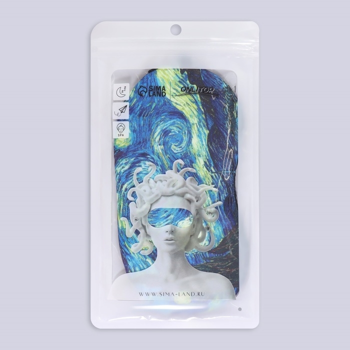 Маска для сна с гелевым вкладышем «Ван Гог», 19 × 10 см, резинка одинарная, цвет синий Маска для сна с гелевым вкладышем «Ван Гог», 19 × 10 см, резинка одинарная, цвет синий