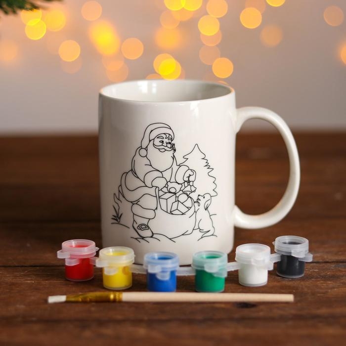 Набор кружка под раскраску «Мешок подарков» краска 6 цв по 2 мл, кисть Набор кружка под раскраску «Мешок подарков» краска 6 цв по 2 мл, кисть