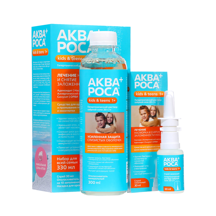 Набор Набор "АкваРоса+", спрей назальный 30 мл + ополаскиватель минеральный 300 мл, дополнительная насадка