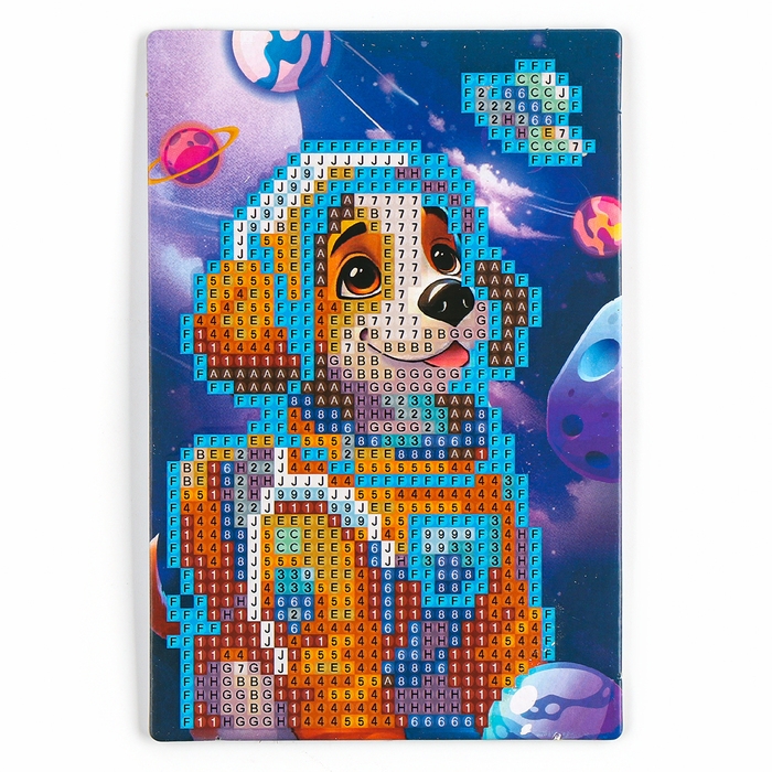 Алмазная мозаика для детей со светящимися стразами «Щенок в космосе», 10 х 15 см, набор для творчества