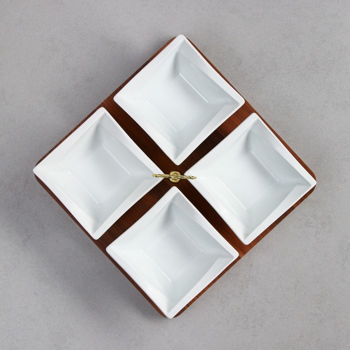 Менажница Negin, 4 шт:300 мл, деревянное основание, фарфор, Иран Менажница Negin, 4 шт:300 мл, деревянное основание, фарфор, Иран