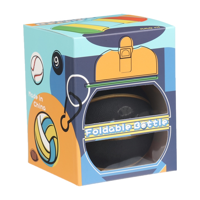 Бутылка для воды, 550 мл,  Бутылка для воды, 550 мл, "Баскетбольный мяч", складная, черная, 18 х 8.7 см