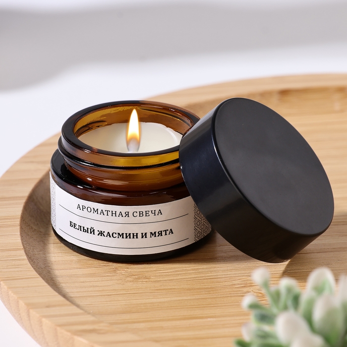 Свеча ароматическая в банке  Свеча ароматическая в банке "Белый жасмин и мята", соевый воск, 12 г