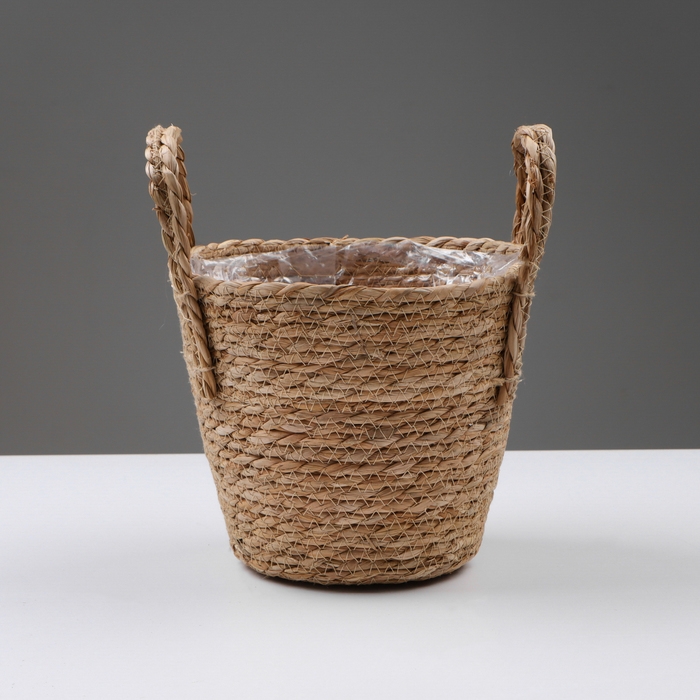 Кашпо плетеное  Кашпо плетеное "Сафари" с ручками, 21,5х21,5х18,8 см, натуральный