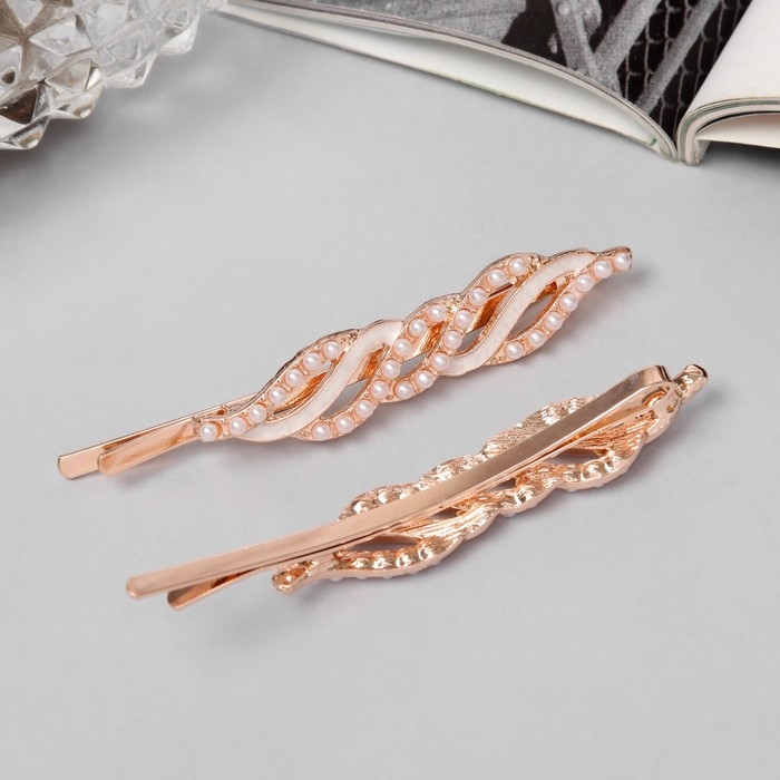 Невидимка для волос  Невидимка для волос "Кэли" (набор 2 шт) нежность, 6 см, розовое золото