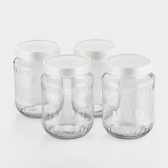 Набор стеклянных банок с серебристой полимерной крышкой, ТО-82 мм, 720 мл, 4 шт. Набор стеклянных банок с серебристой полимерной крышкой, ТО-82 мм, 720 мл, 4 шт.