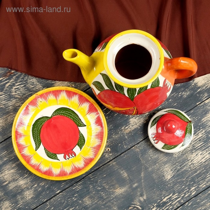Набор чайный Риштанская керамика "Гранаты", 9 предметов (чайник 1 л, пиалы 0,5/0,3 л)