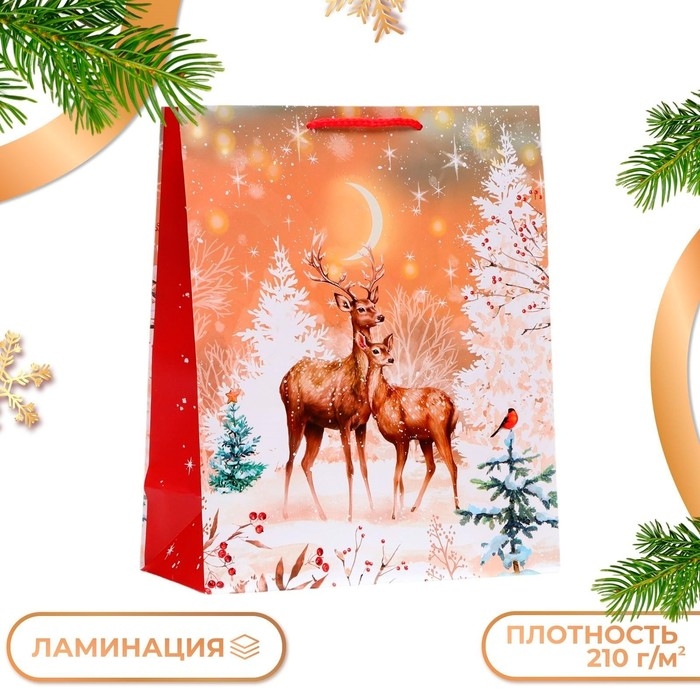Новый год. Пакет подарочный  Новый год. Пакет подарочный "Олени", 26 х 32 х 12 см.