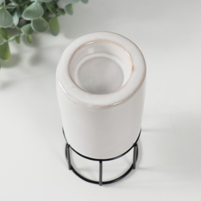 Подсвечник керамика, металл на 1 свечу  Подсвечник керамика, металл на 1 свечу "Столбик" белый с чёрным 7,4х7,4х15,3 см