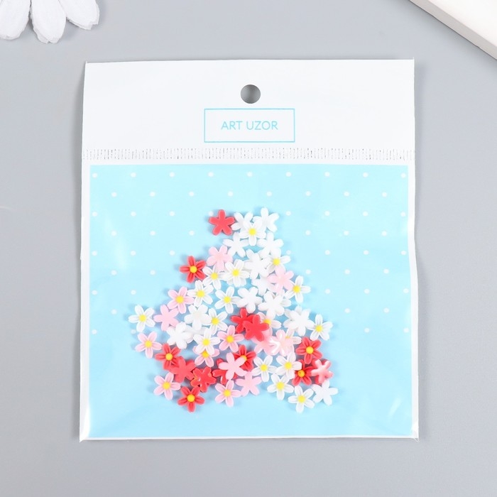 Декор для творчества пластик Декор для творчества пластик "Незабудки белые, красные, розовые"набор 70 шт 0,8х0,8 см