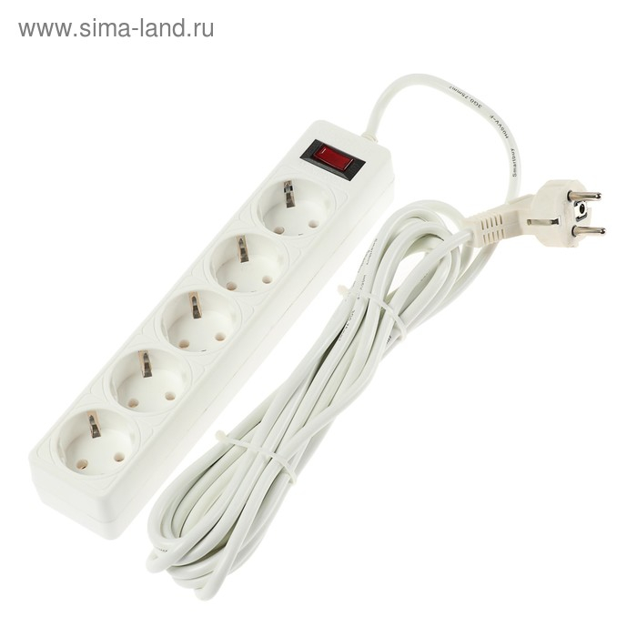 Сетевой фильтр Smartbuy, 5 розеток, 5 м, 10 А, 2200 Вт, с з/к, белый Сетевой фильтр Smartbuy, 5 розеток, 5 м, 10 А, 2200 Вт, с з/к, белый