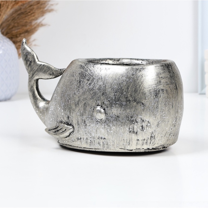 Подставка для мелочей "Кит" серебро, 15х25х15см